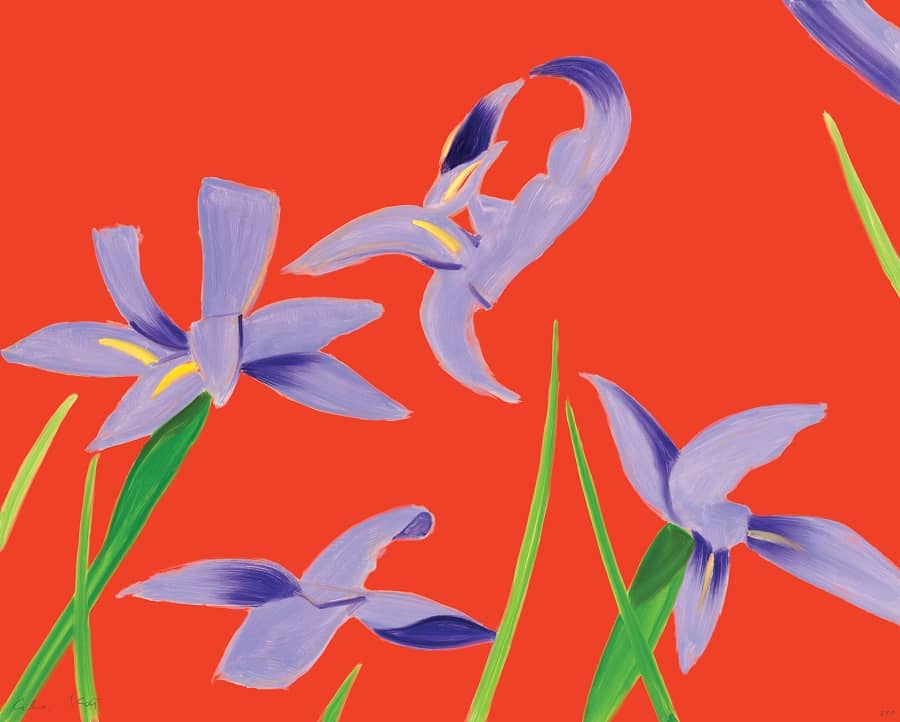 Alex Katz Purple Irises on Red