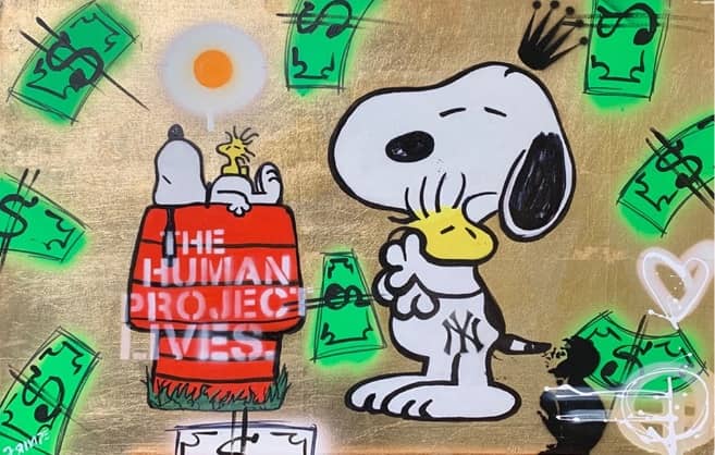 FRINGE Snoopy, Öl und Sprühfarbe, signiert, Unikat