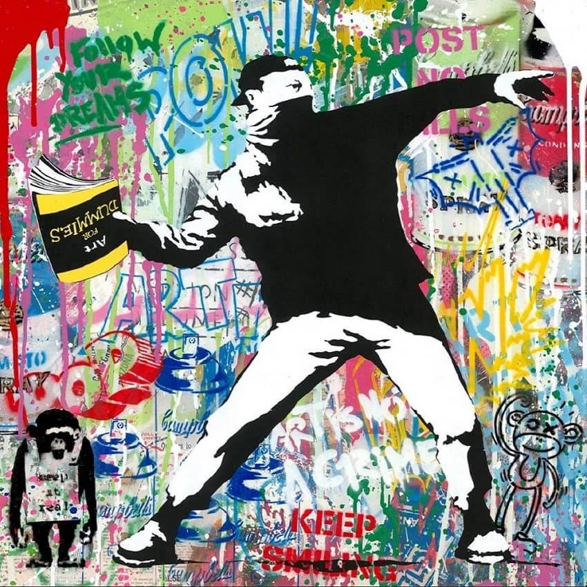 Mr. Brainwash Banksy Thrower with Betty Boop, Mixed Media, signiert, Unikat