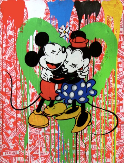 Mr. Brainwash Mickey & Minnie, Mixed Media, signiert, Unikat